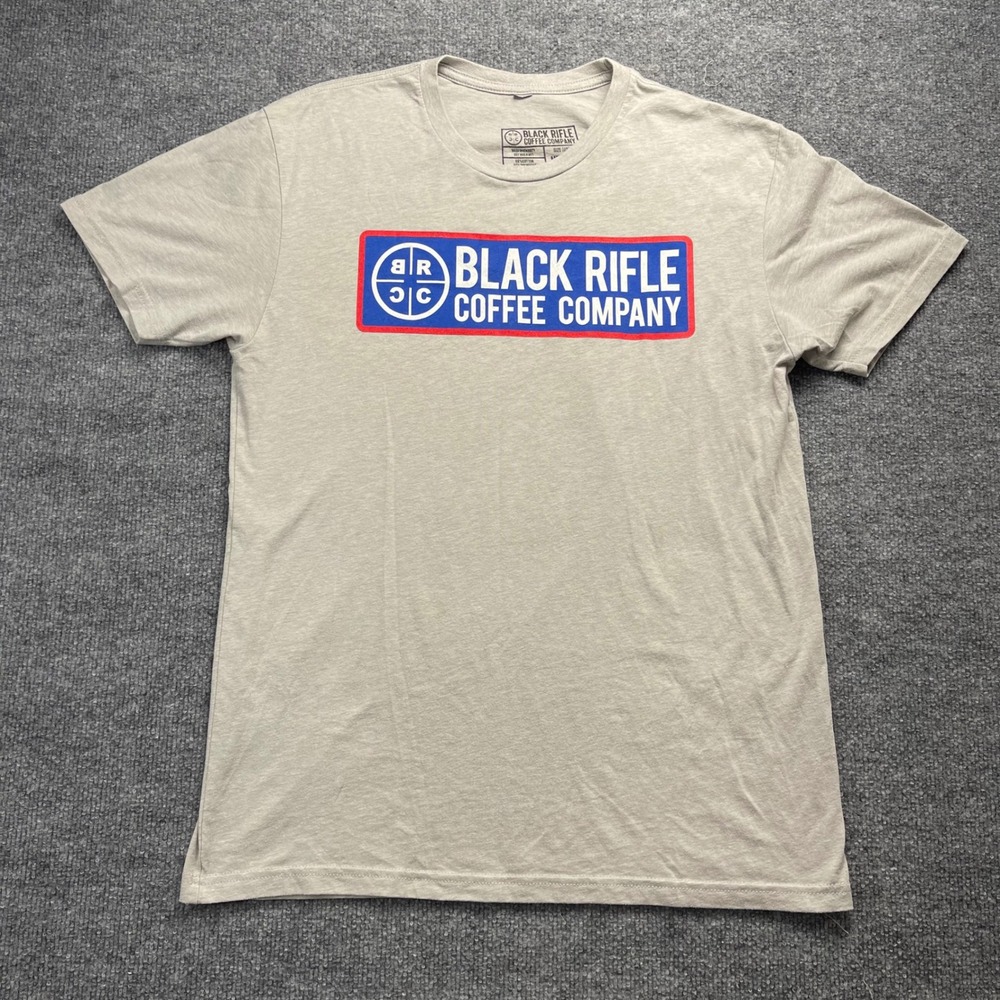 Black Rifle Coffee Company Mens Graphic T-Shirt Tan Medium BRCC Logo Tee